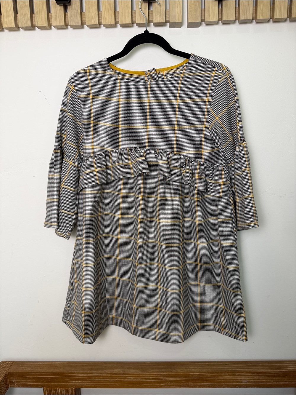 Zara girls Grey & Yellow Plaid Ruffle Tunic size 11/12